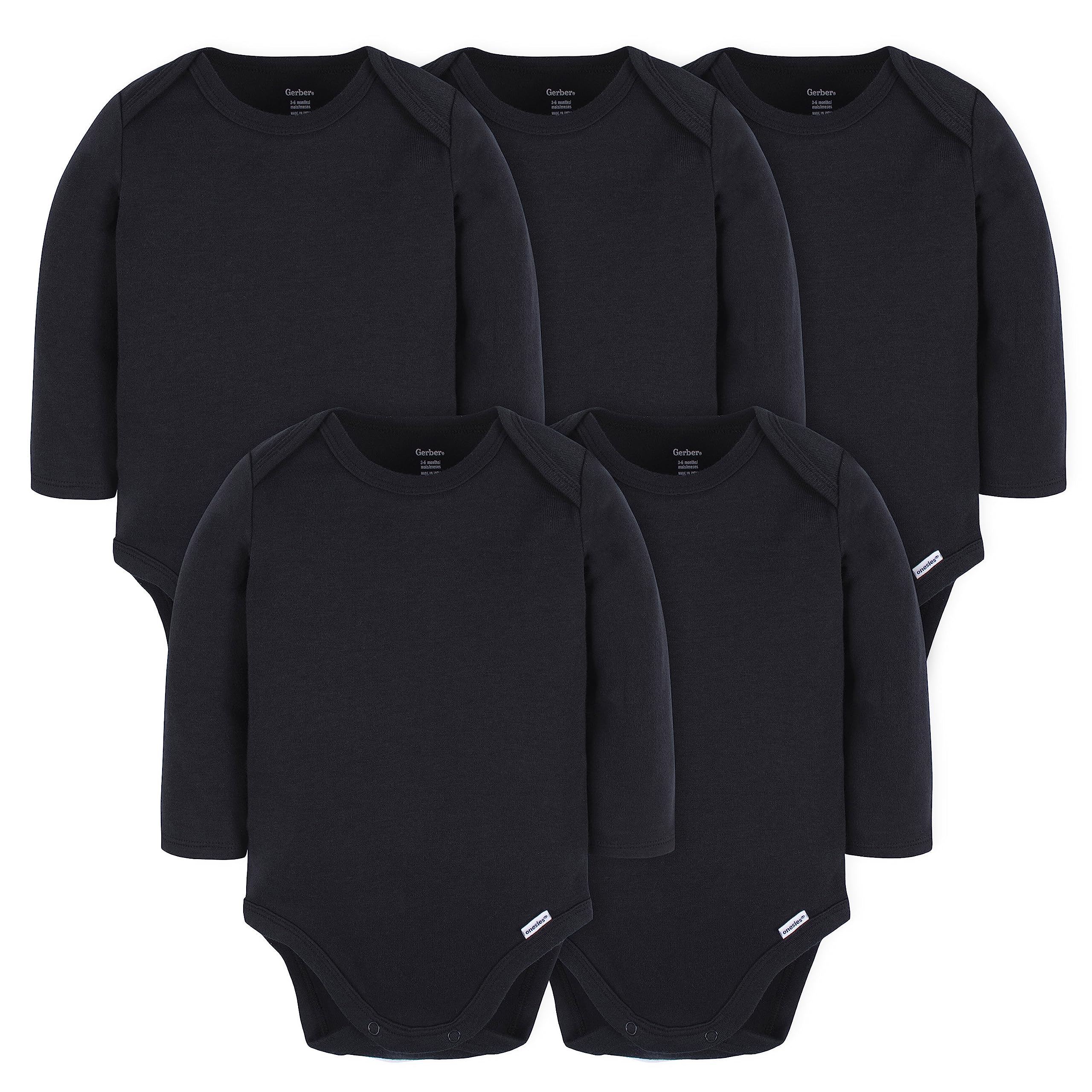 Gerber Unisex Baby Long Sleeve Solid Onesies Multi-Pack Interlock 180 GSM, Black