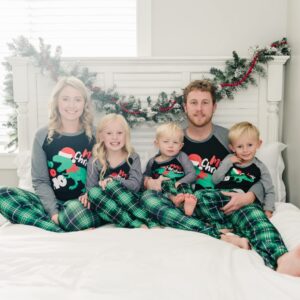 IFFEI Family Matching Pajamas Set Christmas Dinosaur and Green Plaid Print Long-sleeve Sleepwear Pet