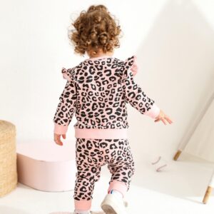 2pcs Baby Girl Leopard Print Ruffle Trim Long-sleeve Pullover and Sweatsuit Pants Clothes Set (6-9 Months) Pink