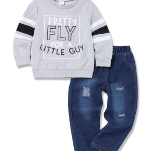 oklady Boy Clothes 5T 6T Long Sleeve Letter Sweatshirts Top and Ripped Jeans Pants Toddler Boys Fall Winter Outfits