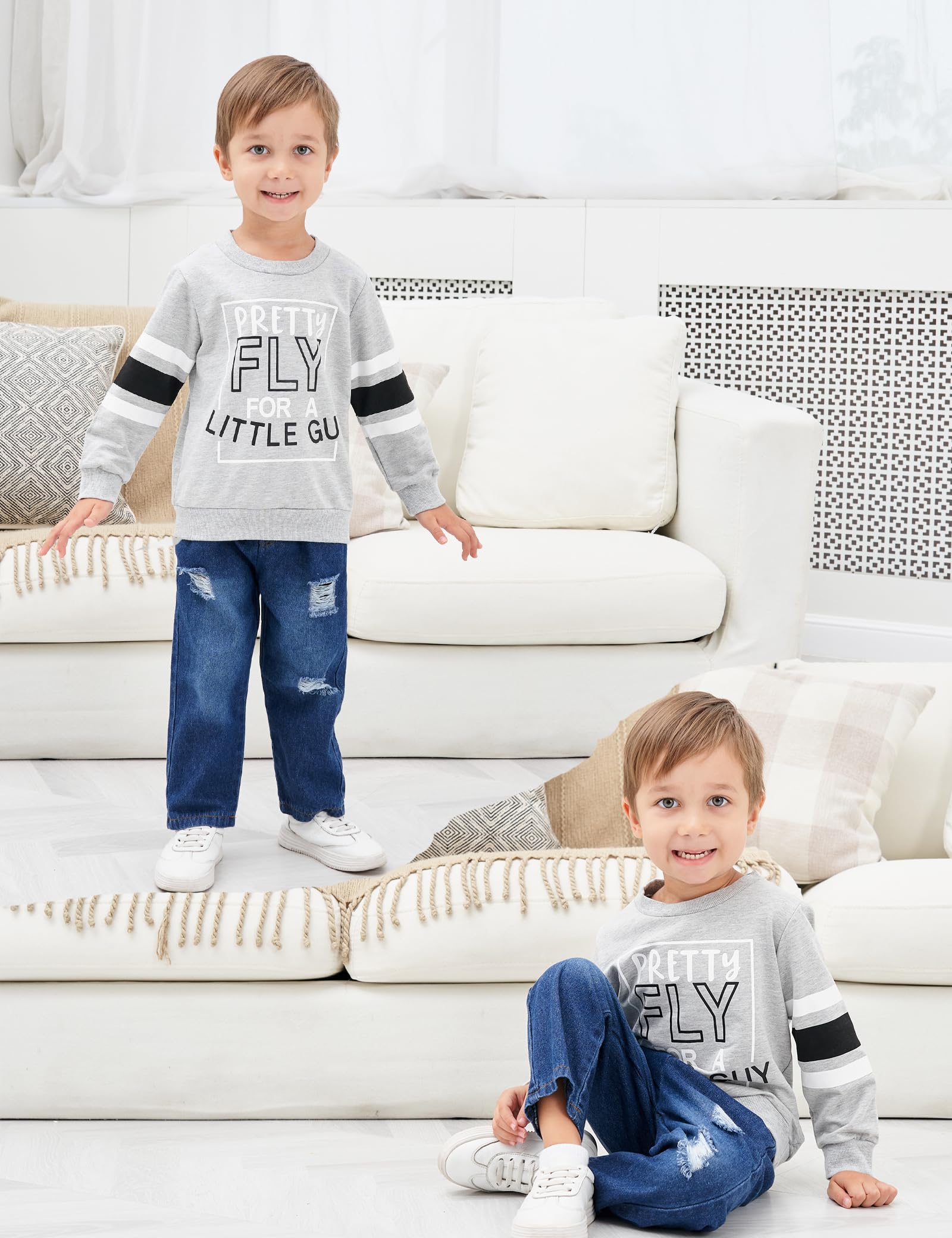 oklady Boy Clothes 5T 6T Long Sleeve Letter Sweatshirts Top and Ripped Jeans Pants Toddler Boys Fall Winter Outfits