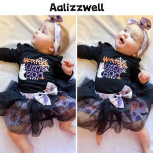 Aalizzwell 0-3 Months Baby Girls Halloween Outfit Infant Halloween Tulle Skirt Ghost Mommy's Little BOO Clothes with Leg Warmers Clothing Black