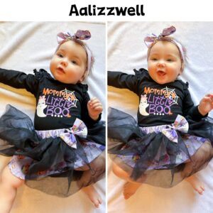 Aalizzwell 0-3 Months Baby Girls Halloween Outfit Infant Halloween Tulle Skirt Ghost Mommy's Little BOO Clothes with Leg Warmers Clothing Black