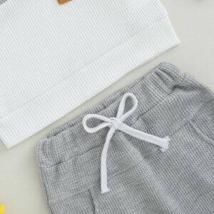 One opening 0-3T Toddler Baby Boy Clothes Patchwork Waffle Sweatshirt Pullover Shirt Top Long Pants Infant Boy Fall Winter Outfit (Gray, 0-6 months)