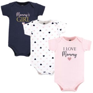 hudson baby unisex baby cotton bodysuits, girl mommy pink navy, 6-9 months