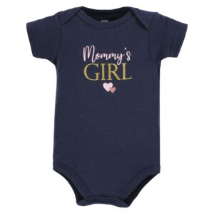 Hudson Baby Unisex Baby Cotton Bodysuits, Girl Mommy Pink Navy, 6-9 Months