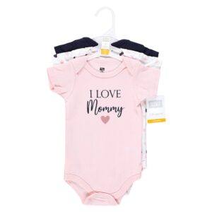 Hudson Baby Unisex Baby Cotton Bodysuits, Girl Mommy Pink Navy, 6-9 Months