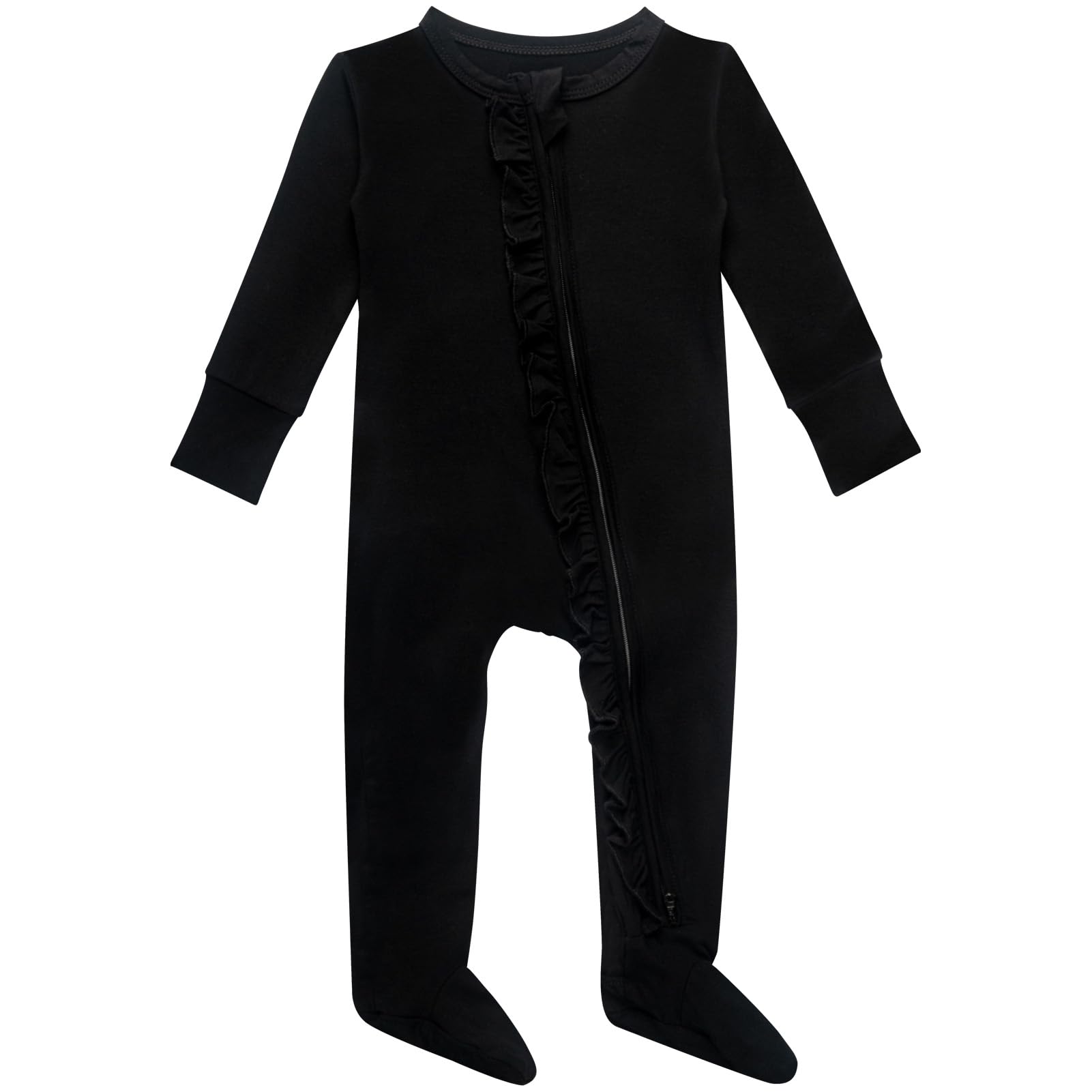 GUISBY Pajamas Baby Girl, One-Piece Long Sleeve with Zipper Sleepers Pjs for Boy Black 0-3 Months