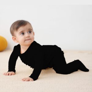 GUISBY Pajamas Baby Girl, One-Piece Long Sleeve with Zipper Sleepers Pjs for Boy Black 0-3 Months