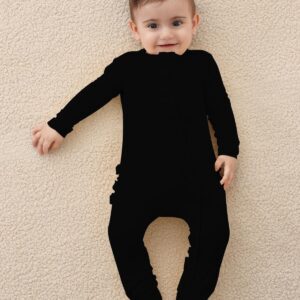 GUISBY Pajamas Baby Girl, One-Piece Long Sleeve with Zipper Sleepers Pjs for Boy Black 0-3 Months