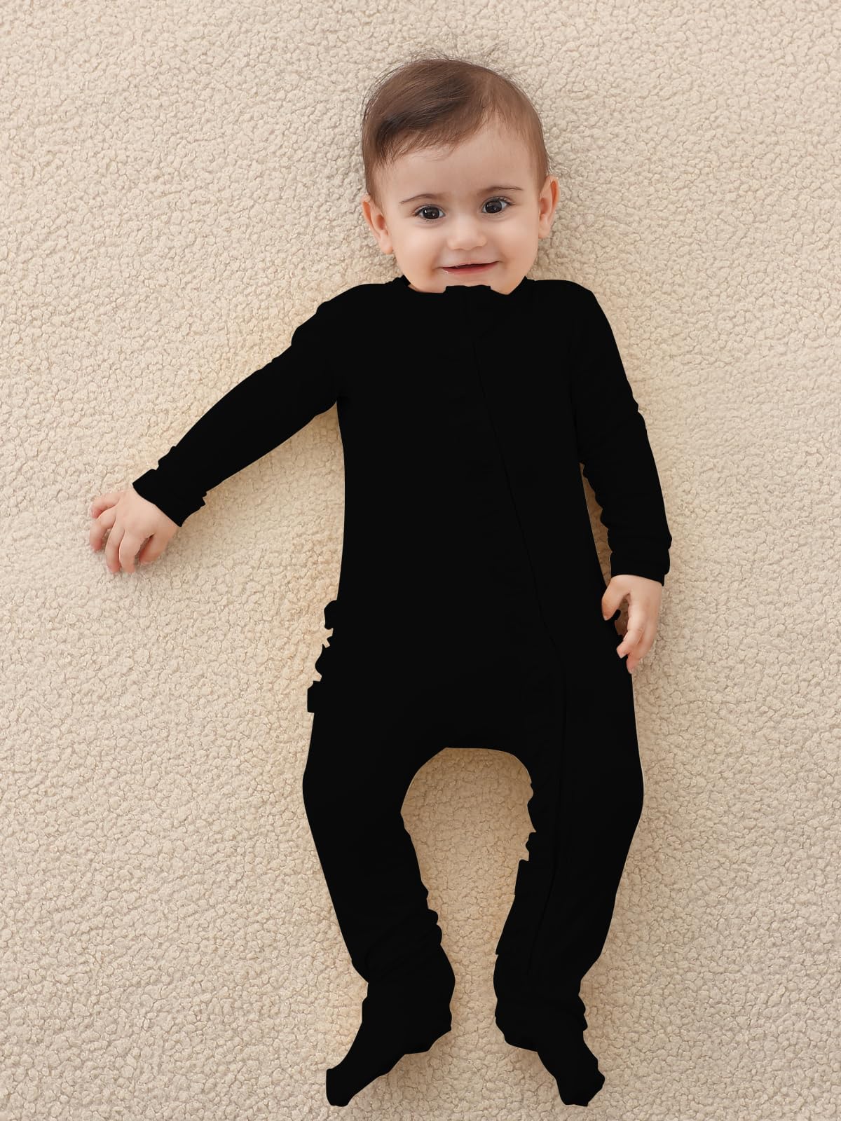 GUISBY Pajamas Baby Girl, One-Piece Long Sleeve with Zipper Sleepers Pjs for Boy Black 0-3 Months