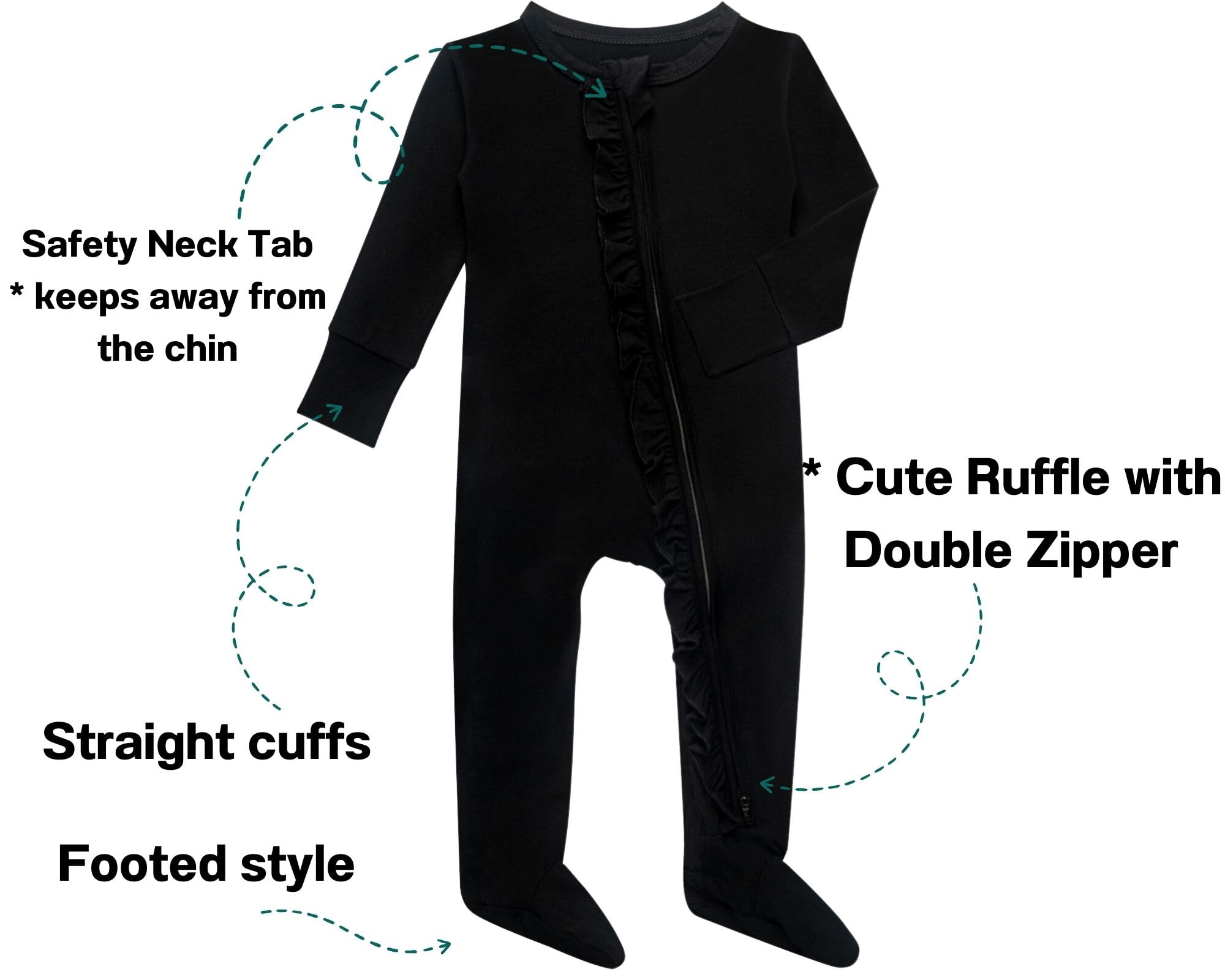 GUISBY Pajamas Baby Girl, One-Piece Long Sleeve with Zipper Sleepers Pjs for Boy Black 0-3 Months