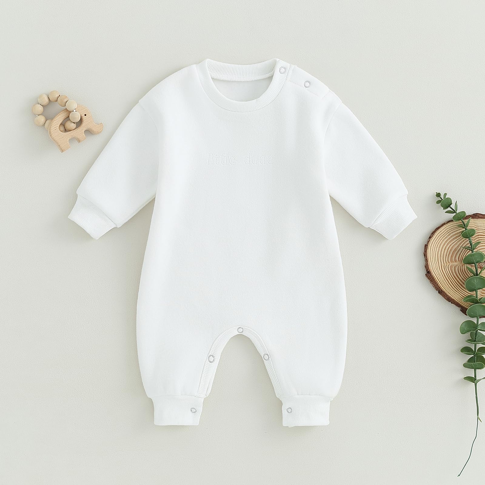 Twopumpkin Newborn Baby Boy Warm Sweatshirt Onesie Romper Long Sleeve Fleece Sweater Jumpsuit Winter Snow Outfit Clothes (Warm Fleece Little Dude White, 12-18 Months)