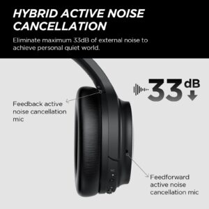 Tapaxis Hybrid Active Noise Cancelling Headphones Wireless Over Ear Bluetooth Headphones Wireless Headphones Noise Canceling with Deep Bass, Clear Calls, Comfortable Fit, 30H, Bluetooth 5.2, Black