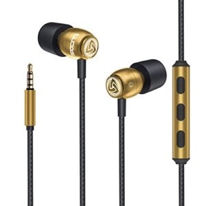 LUDOS CLAMOR Wired Earbuds in-Ear Headphones, 5 Years Warranty, Earphones with Microphone, Noise Isolating Ear Buds, Memory Foam for iPhone, Samsung, School Students, Kids, Women, Small Ears - Gold