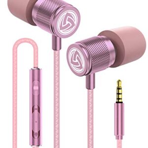 LUDOS ULTRA Wired Earbuds in-Ear Headphones, 5 Years Warranty, Earphones with Microphone, Noise Isolating Ear Buds, Memory Foam for iPhone, Samsung, School Students, Kids, Women, Small Ears - Pink