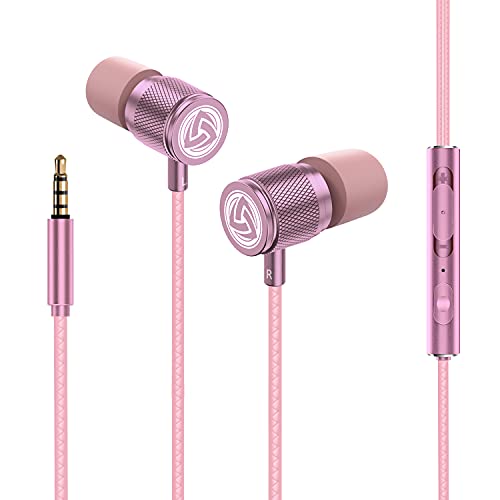 LUDOS ULTRA Wired Earbuds in-Ear Headphones, 5 Years Warranty, Earphones with Microphone, Noise Isolating Ear Buds, Memory Foam for iPhone, Samsung, School Students, Kids, Women, Small Ears - Pink