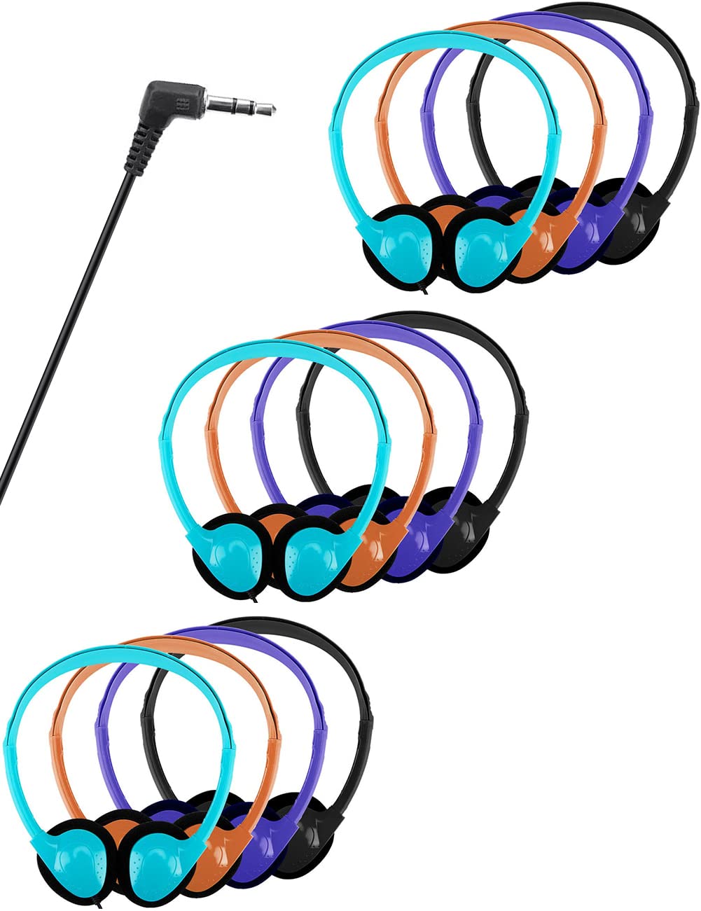 QWERDF Classroom Headphones Bulk 12 Packs Earphones in 4 Colors for Kids Teens College Students in Classes Libraries or Home (12 Pack, 4 Colors)