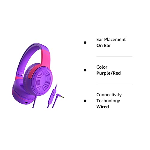 ELECDER Kids Headphones, S8 Wired Headphones for Kids with Microphone for Boys Girls, Adjustable 85dB/94dB Volume Limited, 3.5 mm Jack for School/Kindle/Smartphones/Tablet/Airplane Travel(Purple/Red)