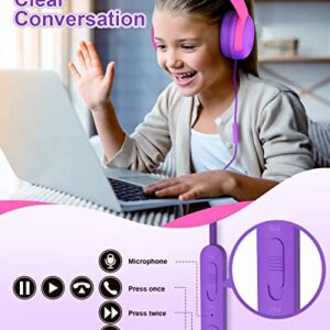 ELECDER Kids Headphones, S8 Wired Headphones for Kids with Microphone for Boys Girls, Adjustable 85dB/94dB Volume Limited, 3.5 mm Jack for School/Kindle/Smartphones/Tablet/Airplane Travel(Purple/Red)