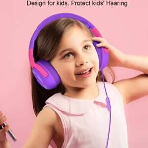 ELECDER Kids Headphones, S8 Wired Headphones for Kids with Microphone for Boys Girls, Adjustable 85dB/94dB Volume Limited, 3.5 mm Jack for School/Kindle/Smartphones/Tablet/Airplane Travel(Purple/Red)