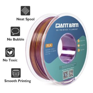 GIANTARM Tri-Colors Silk Pla Filament, 3D Printer Filament 1.75mm +/-0.02mm, 1Kg (2.2lbs) Spool, Vacuum Packaging（Red+Gold+Purple）