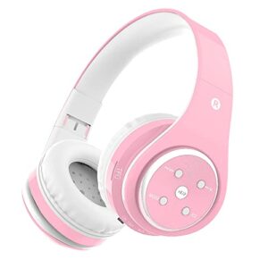 Woice Kids Bluetooth Headphones 85db/110db Volume Limit Wireless/Wired Aux Port Foldable Noise Protection Over-Ear Build-in Mic Headphones for Kids Adults Travel School Phone Pad Tablet PC Pink