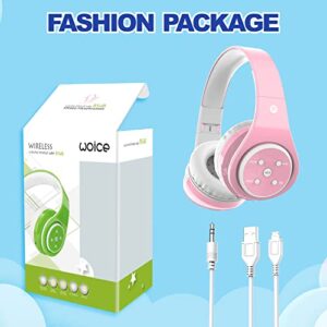 Woice Kids Bluetooth Headphones 85db/110db Volume Limit Wireless/Wired Aux Port Foldable Noise Protection Over-Ear Build-in Mic Headphones for Kids Adults Travel School Phone Pad Tablet PC Pink