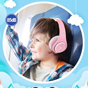 Woice Kids Bluetooth Headphones 85db/110db Volume Limit Wireless/Wired Aux Port Foldable Noise Protection Over-Ear Build-in Mic Headphones for Kids Adults Travel School Phone Pad Tablet PC Pink