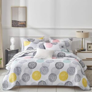 UOZZI BEDDING 3 Piece Reversible Quilt Set King Size 102x90 Soft Microfiber Lightweight Coverlet Bedspread Summer Comforter Set Bed Cover Blanket for All Season Colorful Dots (1 Quilt+ 2 Shams)