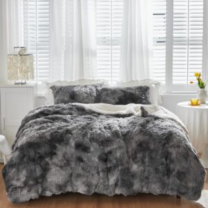 shaggy comforter set twin size 2 pieces winter faux fur comforter set with 1 pillowcases ultra soft and easy care luxury plush warm super fleece sherpa bedding set white with white with black