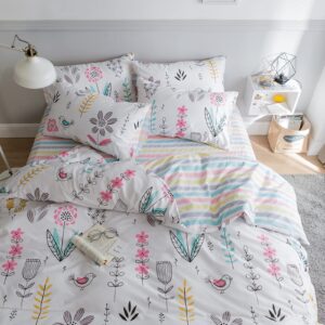 HighBuy Floral Duvet Cover Twin 3 Piece Bedding Sets Cotton Garden Boho Aesthetic Comforter Cover for Boys Girls Reversible Striped Bedroom Collections,Style03