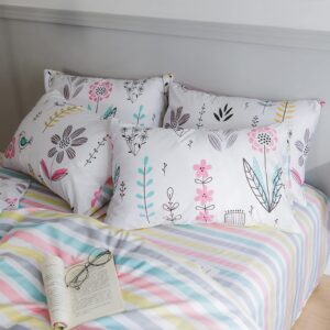 HighBuy Floral Duvet Cover Twin 3 Piece Bedding Sets Cotton Garden Boho Aesthetic Comforter Cover for Boys Girls Reversible Striped Bedroom Collections,Style03