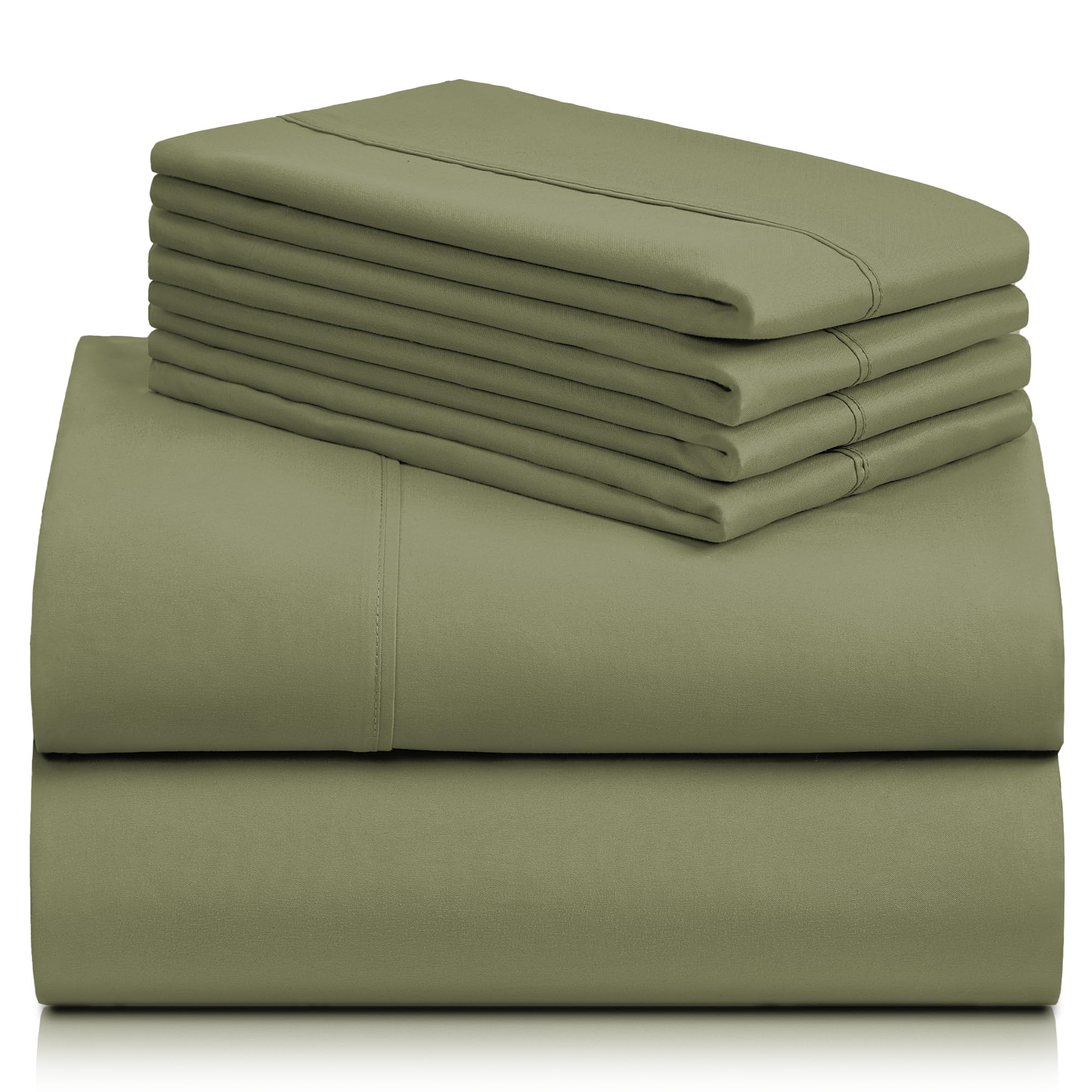 LuxClub 6 PC Queen Sheet Set, Breathable Luxury Bed Sheets, Deep Pockets 18" Eco Friendly Wrinkle Free Cooling Sheets Machine Washable Hotel Bedding Silky Soft - Olive Queen