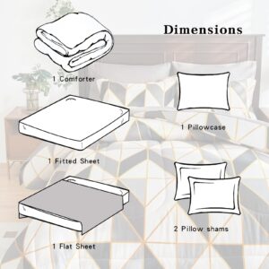 Flysheep Geometric Bed in a Bag 6-Pieces Twin for Kids, Gray Black Beige Rhombus n Triangles Printed Comforter Sheet Set (1 Comforter, 1 Flat Sheet, 1 Fitted Sheet, 2 Pillow Shams, 1 Pillowcase)