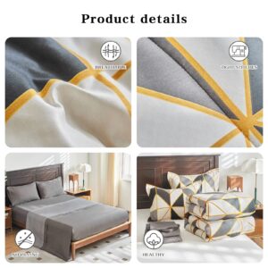 Flysheep Geometric Bed in a Bag 6-Pieces Twin for Kids, Gray Black Beige Rhombus n Triangles Printed Comforter Sheet Set (1 Comforter, 1 Flat Sheet, 1 Fitted Sheet, 2 Pillow Shams, 1 Pillowcase)