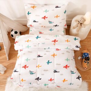 JSD Airplane Toddler Comforter Sheet Set, 4 Piece Toddler Bedding Set Soft Microfiber Toddler Sheet Set with Comforter