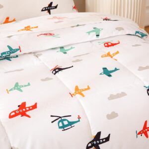 JSD Airplane Toddler Comforter Sheet Set, 4 Piece Toddler Bedding Set Soft Microfiber Toddler Sheet Set with Comforter