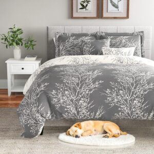 Spirit Linen 6pcs Queen Comforter Set - Cozy Deep Sleep Microfiber Bedding Comforter Sets with Foliage Designed - Queen Size Comforter Sets with Pillow Shams (Grey, Queen)