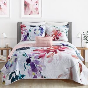 Chic Home Monte Palace 3 Piece Reversible Quilt Set Floral Watercolor Design Bedding - Decorative Pillow Sham Included, Twin