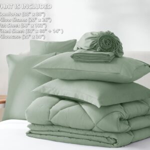 CozyLux Queen Comforter Set with Sheets 7 Pieces Bed in a Bag Sage Green All Season Bedding Sets with Comforter, Pillow Shams, Flat Sheet, Fitted Sheet and Pillowcases