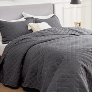 bedsure king size quilt set - soft ultrasonic quilt king size - diamond bedspread king size - lightweight bedding coverlet for all seasons (includes 1 grey quilt, 2 pillow shams)