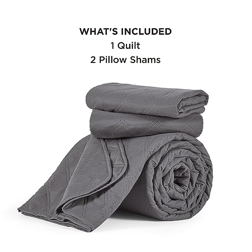 Bedsure King Size Quilt Set - Soft Ultrasonic Quilt King Size - Diamond Bedspread King Size - Lightweight Bedding Coverlet for All Seasons (Includes 1 Grey Quilt, 2 Pillow Shams)