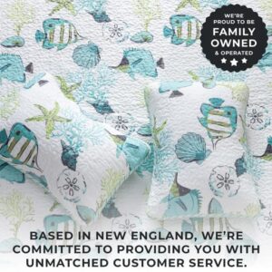 King Coastal Quilt Bedding Set, Summer Coastal Quilt with Shams, Beach 3-Piece Reversible All Season Bedspread Quilt Set. Lightweight Nautical Quilted Coverlet. Seaside Collection, Blue Fish