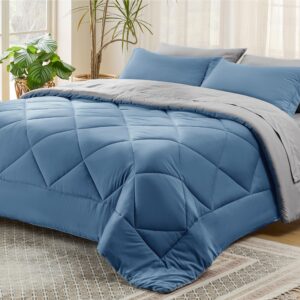 bedsure blue full comforter set - 7 pieces reversible bed set bed in a bag full with comforters, sheets, pillowcases & shams, full bedding sets