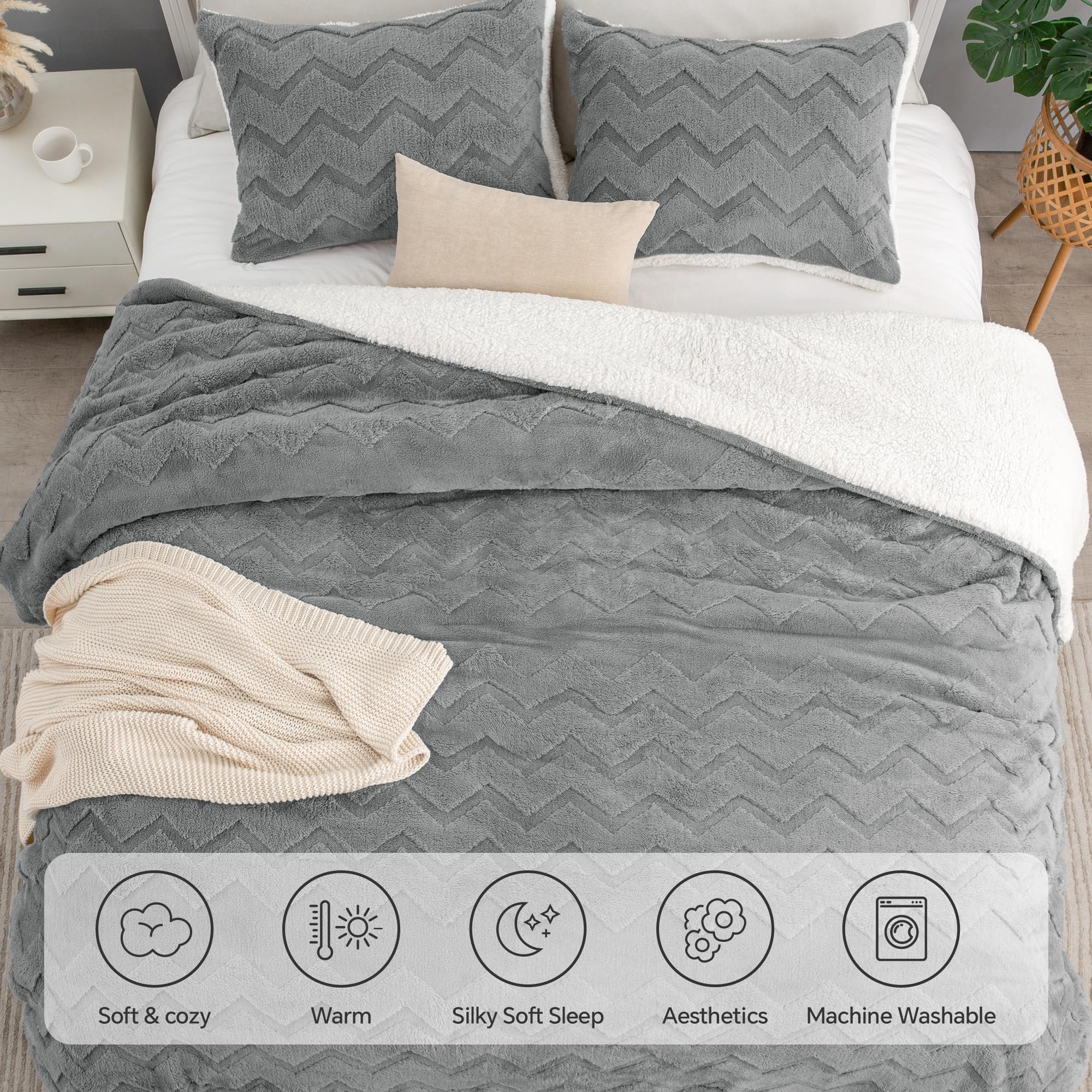 BEDELITE Fluffy Twin Comforter Set - Super Soft Sherpa Grey Comforter for Twin Size Bed, Luxury Warm Bedding Set for Winter, Fuzzy Bed Set 2 piece (1 Comforter, 1 Pillowcase)