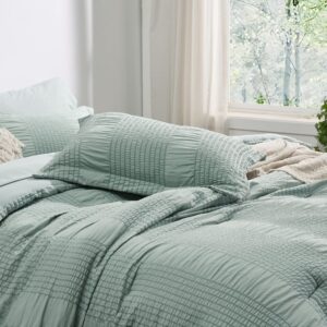 Bedsure Bed in a Bag King - King Size Comforter Set 7 Pieces Striped Seersucker Bedding Set, Soft Lightweight Down Alternative Comforter, King Bed Set (Sage Green Striped, King)