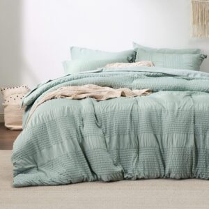 Bedsure Bed in a Bag King - King Size Comforter Set 7 Pieces Striped Seersucker Bedding Set, Soft Lightweight Down Alternative Comforter, King Bed Set (Sage Green Striped, King)