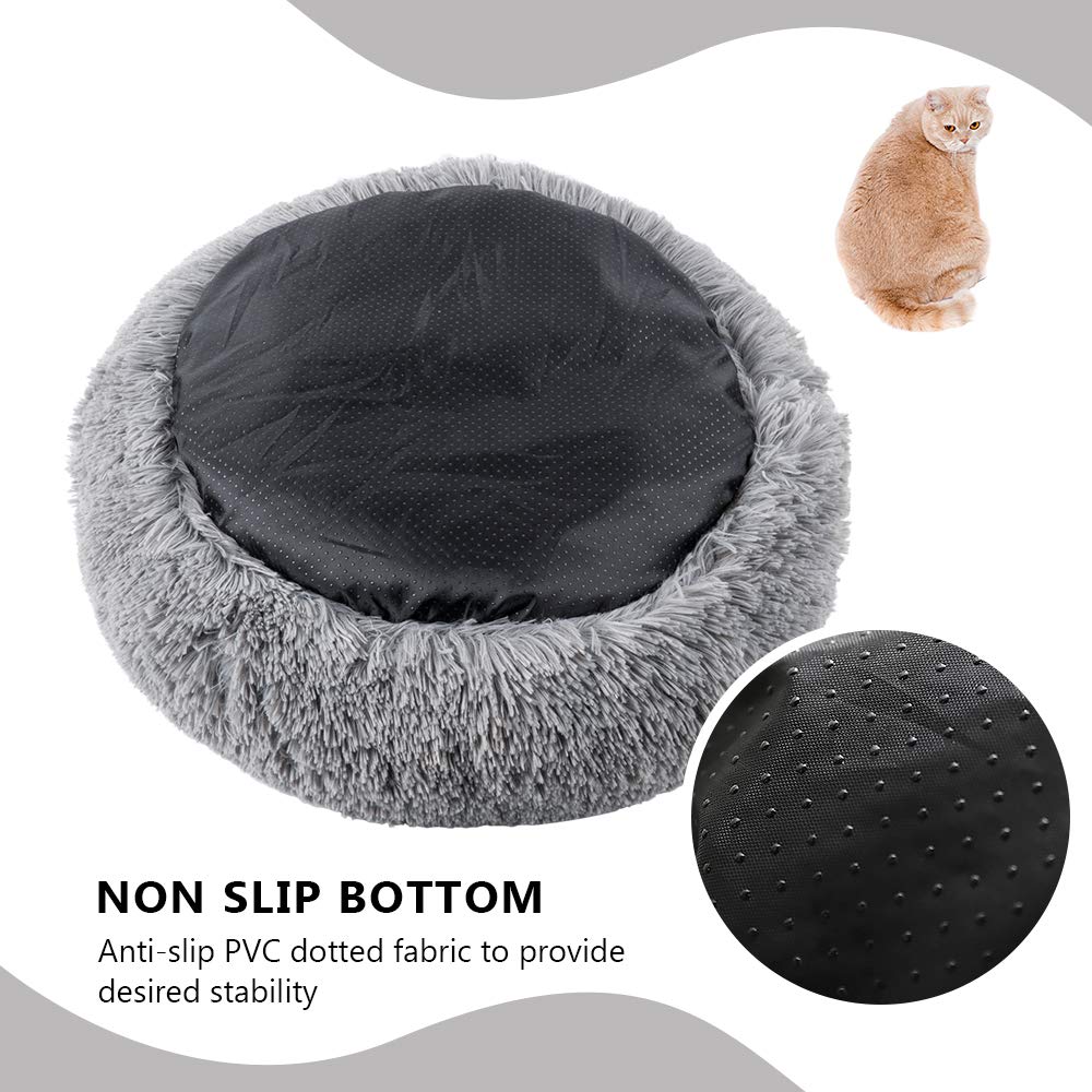 UOZZI BEDDING Plush Faux Fur Round Pet Cat Dog Bed, Comfortable Fuzzy Donut Cuddler Cushion Soft Shaggy and Warm for Winter 22" (Gray)