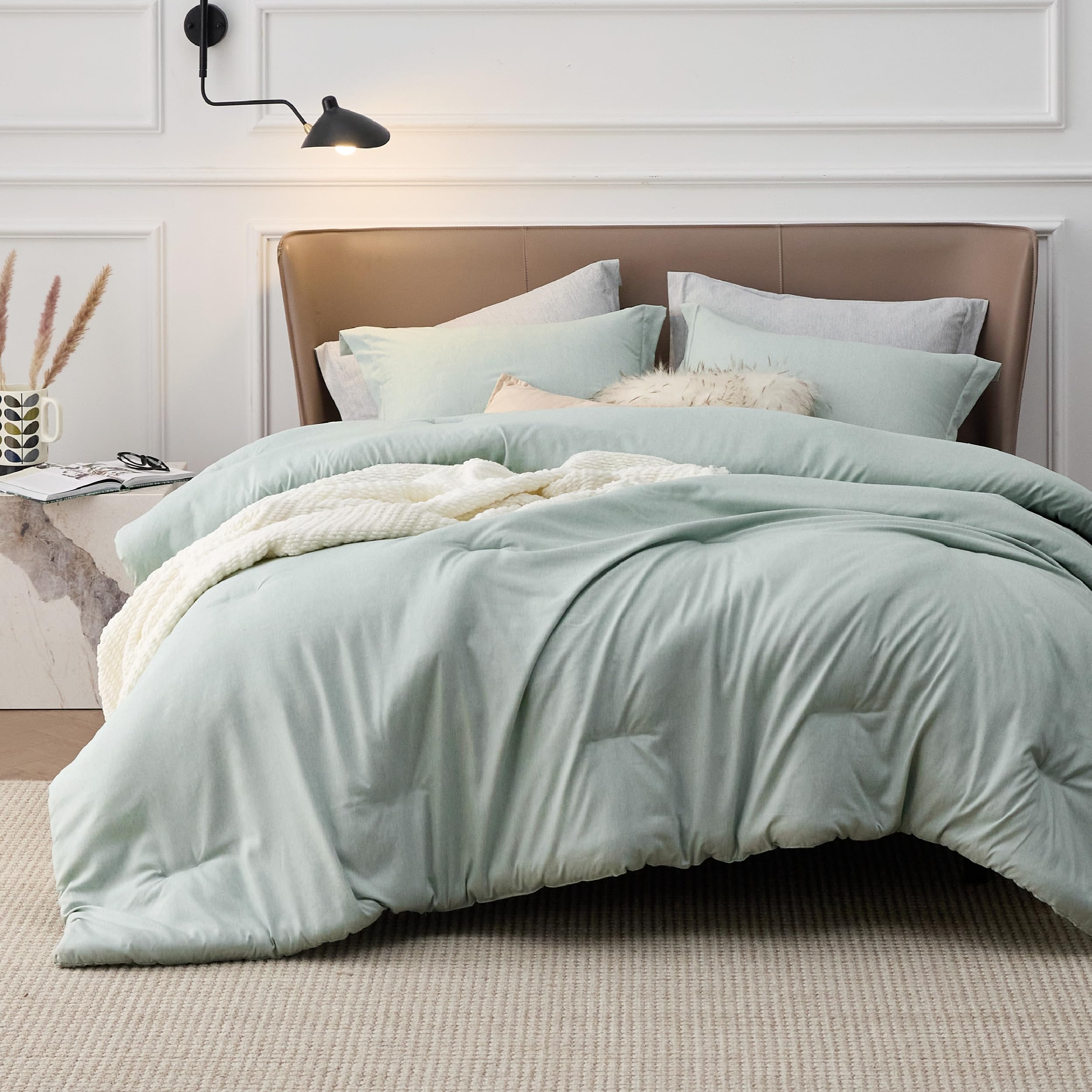 Bedsure Full Comforter Set - Sage Green Full Size Comforter, Soft Bedding for All Seasons, Cationic Dyed Bedding Set, 3 Pieces, 1 Comforter (82"x86") and 2 Pillow Shams (20"x26"+2")